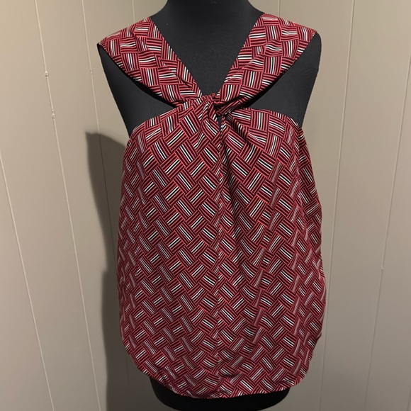 Banana Republic navy/red geometric lattice print lined twisted strap lined top - Picture 1 of 6